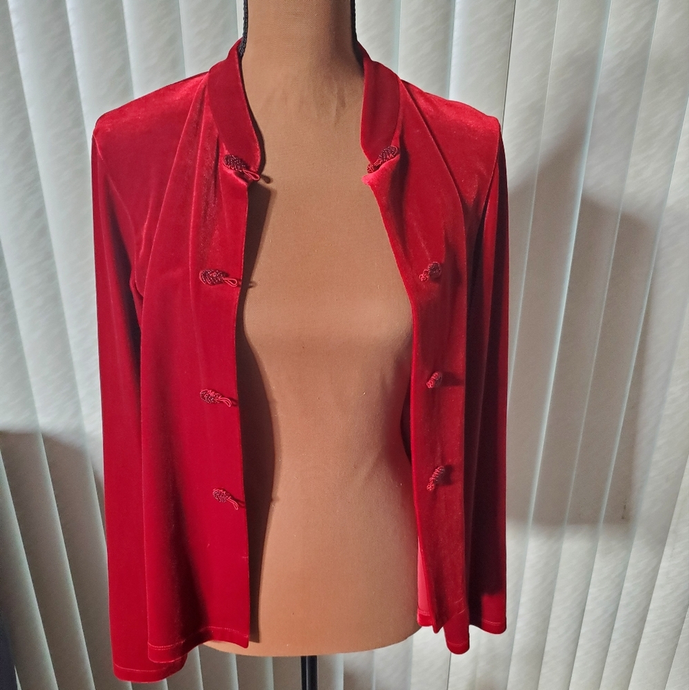 Carol Little Mandarin style Chile Red jacket/top - Picture 2 of 6